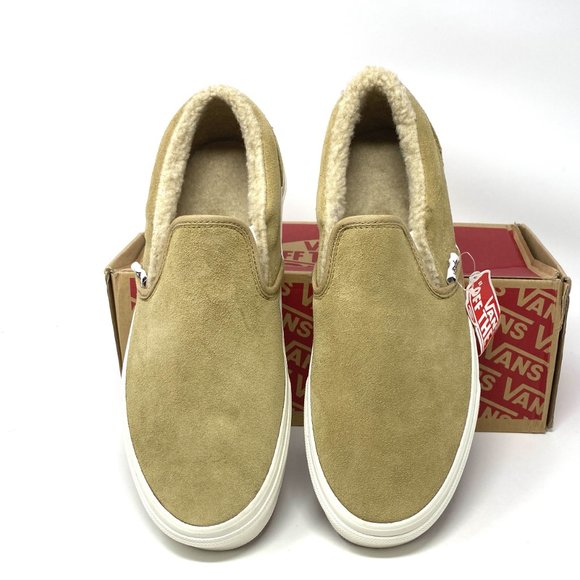 VANS Women's VN0004MPJ8Q Classic Slip On Suede Fleece Khaki Low Top Walk Sneaker - Picture 3 of 10